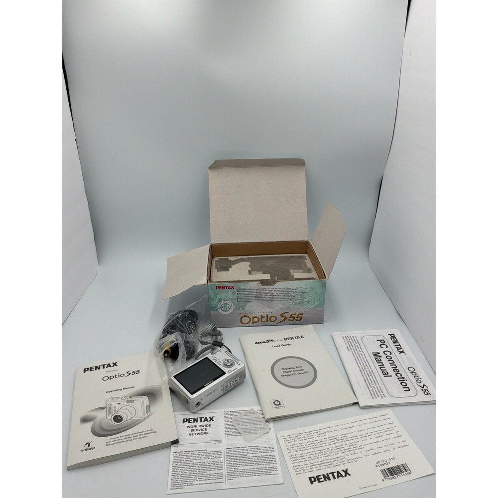 Pentax Optio S55 Silver 5MP Digital Camera 3x Zoom Boxed Tested